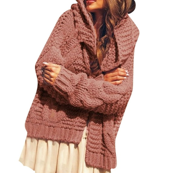 Baberdicy Sweater Coat Women's Autumn and Winter Heavy Needle Sweater Women's Thickened Fashion Loose Cardigan Coat Cardigan Sweaters for Women Hot Pink