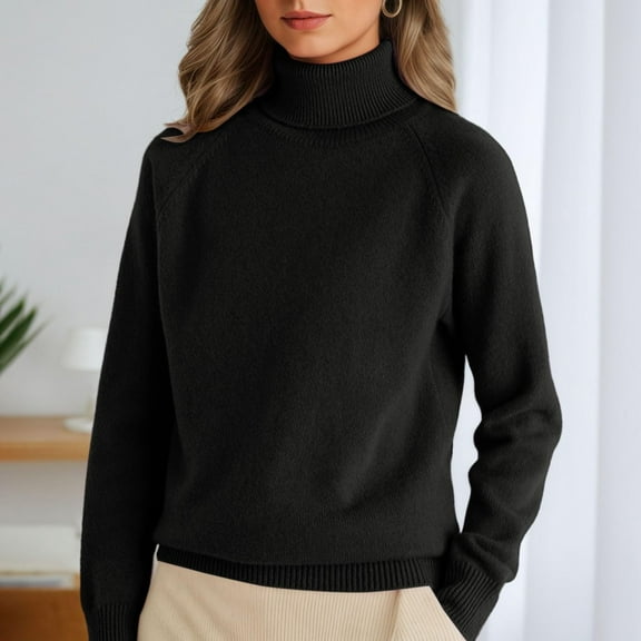 Baberdicy Sweaters for Women Half Turtleneck Long Sleeve Jumper Knitted Pullover Warm Sweater Top , Raglan-Sleeve Pullover, Mid-Turtleneck Knit Top, Winter Sweater Black M