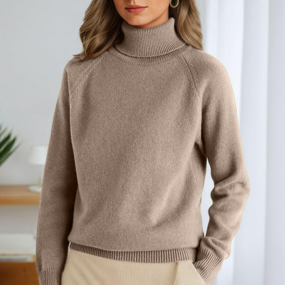 Baberdicy Sweaters for Women Half Turtleneck Long Sleeve Jumper Knitted Pullover Warm Sweater Top , Raglan-Sleeve Pullover, Mid-Turtleneck Knit Top, Winter Sweater Khaki M