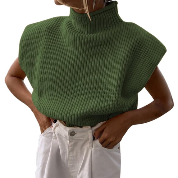 Baberdicy Sweaters for Women, Women's Autumn and Winter Solid Color Woolen Sweater Temperament Turtleneck Short Sleeved Sweater Top Womens Sweaters Green