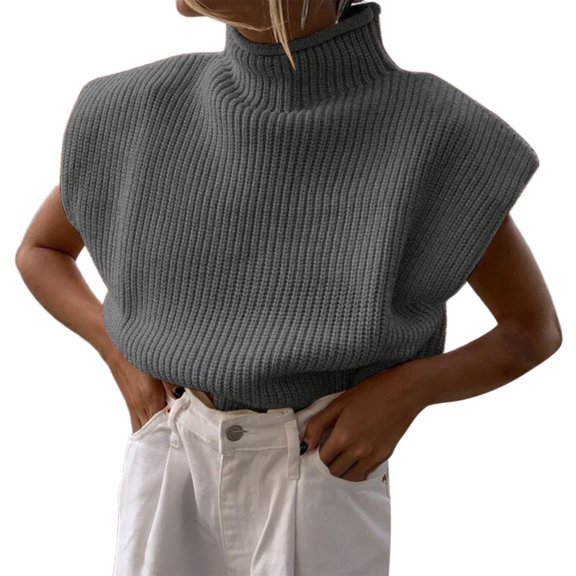 Baberdicy Sweaters for Women, Women's Autumn and Winter Solid Color Woolen Sweater Temperament Turtleneck Short Sleeved Sweater Top Womens Sweaters Grey