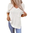 thumbnail image 1 of Baberdicy Sweaters for Women, Women's Fashion Spring and Summer Top Basic Loose Short Sleeve Side Slit Rib Knitted Top Casual Sweater Pocket Womens Sweaters White, 1 of 8