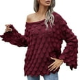 thumbnail image 1 of Baberdicy Sweaters for Women, Women's Solid Color Hollow Loose Knitted Sweater Round Neck Pullover Thin Bell Sleeve Pullover Sweater Womens Sweaters Wine, 1 of 6