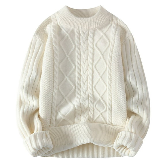 Baberdicy Sweaters for Women Womens Knit Sweater Solid Vintage Pullover Sweater Woven Crewneck Knitted Tops Stripe Cable Knit Long Sleeve Fall Winter Womens Sweaters White