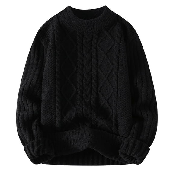 Baberdicy Sweaters for Women Womens Knit Sweater Solid Vintage Pullover Sweater Woven Crewneck Knitted Tops Stripe Cable Knit Long Sleeve Fall Winter Womens Sweaters Black