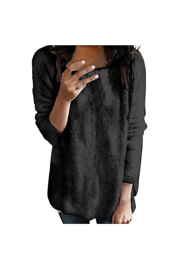 Sweaters for Women Crew Neck Plush Top Long Sleeve Thin Fashion Ladies Pullover Sweater Womens Sweaters Black