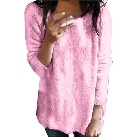 Baberdicy Sweaters for Women Crew Neck Plush Top Long Sleeve Thin Fashion Ladies Pullover Sweater Womens Sweaters Pink