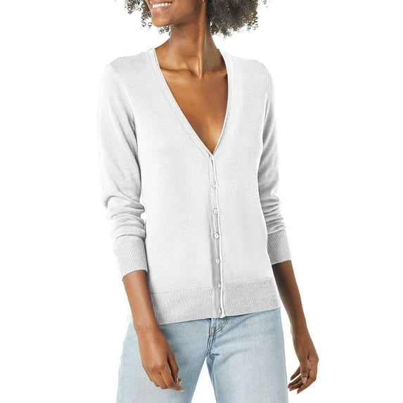 Baberdicy Sweaters for Women Ladies' Solid Tone Buttoned Mercerized Cotton Loose Sweater with Cardigan Jacket Womens Sweaters White