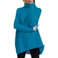 thumbnail image 1 of Baberdicy Sweaters for Women Womens Turtleneck Long Batwing Sleeve Asymmetric Hem Casual Pullover Sweater Knit Tops Womens Sweaters Blue, 1 of 8