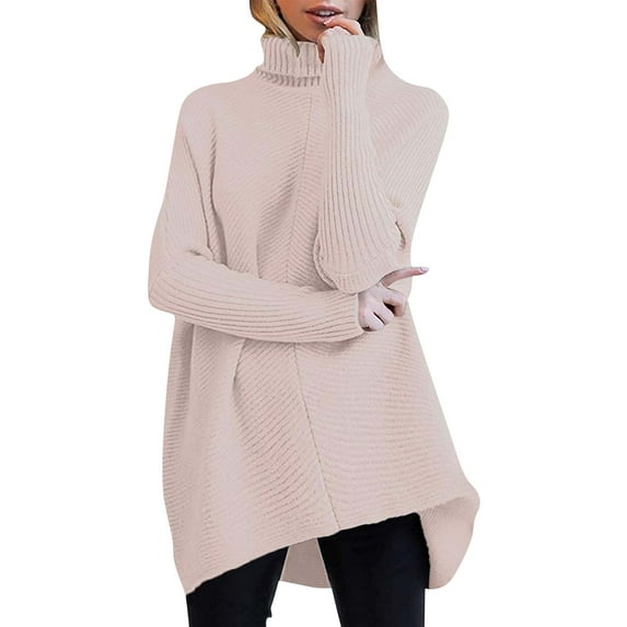 Baberdicy Sweaters for Women Womens Turtleneck Long Batwing Sleeve Asymmetric Hem Casual Pullover Sweater Knit Tops Womens Sweaters Pink