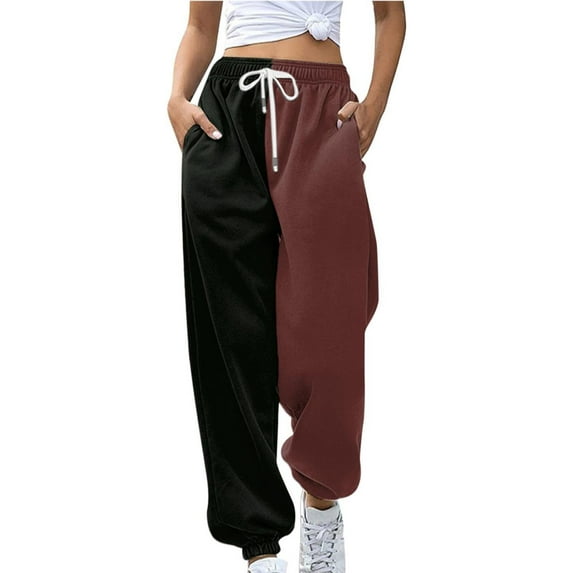 Baberdicy Sweatpants Women Fashion Women's Loose Breathable Color Blocking Gradient Casual Pants Side Pockets Leg Opening Drawstring Seasonal Casual Pants Sweatpants B-Coffee