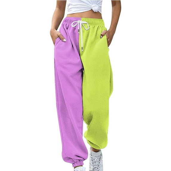 Baberdicy Sweatpants Women Fashion Women's Loose Breathable Color Blocking Gradient Casual Pants Side Pockets Leg Opening Drawstring Seasonal Casual Pants Sweatpants D-Mint Green