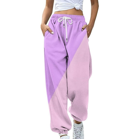 Baberdicy Sweatpants Women Fashion Women's Loose Colorful Casual Pants Side Pocket Drawstring Cute Pants for Teenage Girls Simple Student Clothing Sweatpants F-Purple