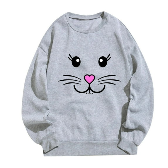 Baberdicy Sweatshirt for Women Easter Womens Casual Long Sleeve Crew Neck Rabbit Printed Pullover Hoodless Sweatshirts Fit Blouse Pullover Sweaters for Women