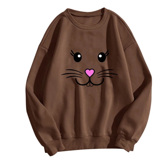 Baberdicy Sweatshirt for Women Easter Womens Casual Long Sleeve Crew Neck Rabbit Printed Pullover Hoodless Sweatshirts Fit Blouse Pullover Sweaters for Women