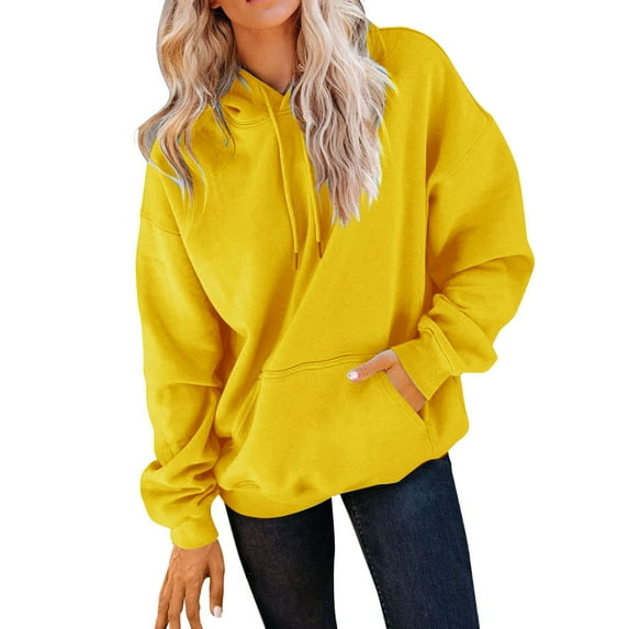 Baberdicy Sweatshirt for Women Women's Casual Pocket Hoodie Long Sleeve Fashion Rope Pullover Hoodie Top Men's Fashion Hoodies & Sweatshirts Yellow 3Xl