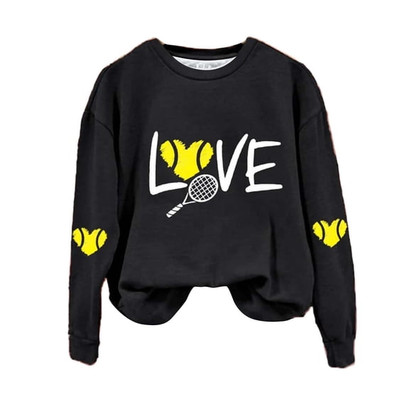 Baberdicy Sweatshirt for Women, Women's Love Tennis Casual Hoodie Long Sleeve Sweatshirts Soft Printed Shirts Women's Winter Sweatshirt Tops Pullover Sweaters for Women Black