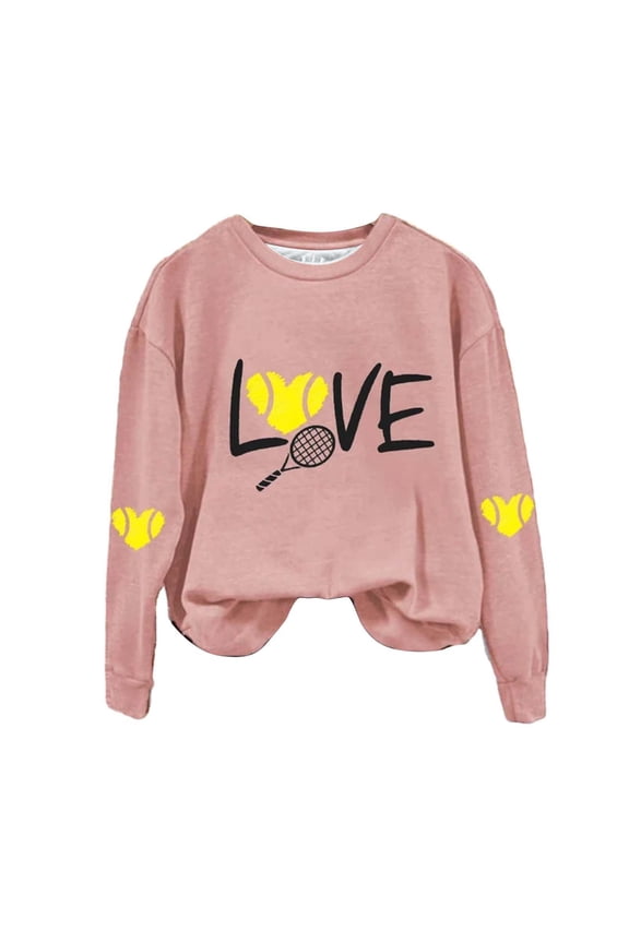 Sweatshirt for Women, Women's Love Tennis Casual Hoodie Long Sleeve Sweatshirts Soft Printed Shirts Women's Winter Sweatshirt Tops Pullover Sweaters for Women Pink