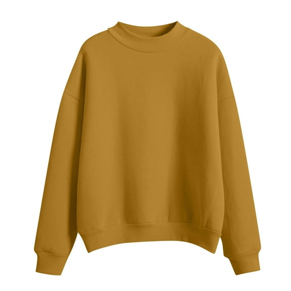 Baberdicy Sweatshirt for Women, Women's Solid Color Round Neck Oversized Sweatshirt Loose Fit Long Sleeve Light Sweatshirt Loose Blouse Pullover Sweaters for Women Gold