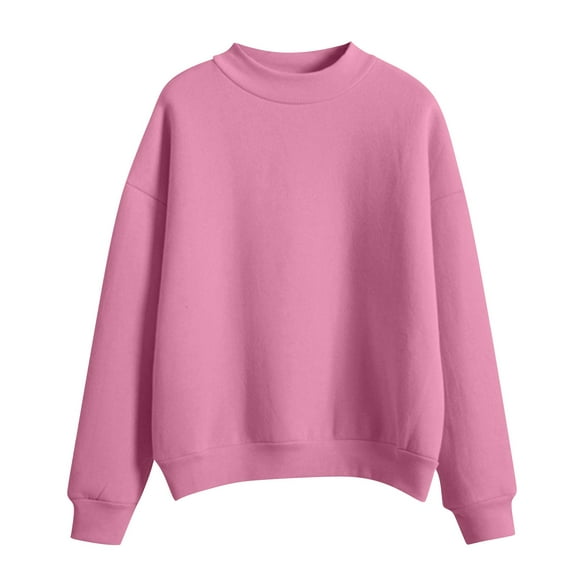 Baberdicy Sweatshirt for Women, Women's Solid Color Round Neck Oversized Sweatshirt Loose Fit Long Sleeve Light Sweatshirt Loose Blouse Pullover Sweaters for Women Pink