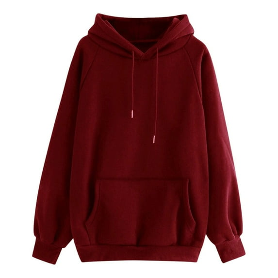 Baberdicy Sweatshirt for Women Clearance!Women's Casual Solid Color Hooded Pocket Long Sleeve Pullover Sweatshirt Hoodies for Women Red