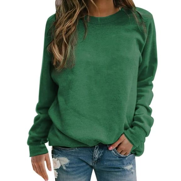 Baberdicy Sweatshirt for Women, Women's Solid Colour Round Neck Pullover Sweatshirt Top Pullover Sweaters for Women Green