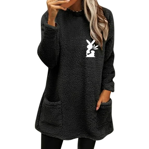 Baberdicy Sweatshirt for Women Womens Winter Coat Loose Wool Jacket Long Sleeved Jumper with Pockets Pullover Sweaters for Women Black