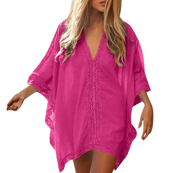 Baberdicy Swim Cover Ups For Women, Women Beach Bathing Suit Swim Bikini Swimsuit Oversized Cover Up Dresses Plus Size Cover Ups For Swimwear Hot Pink One Size