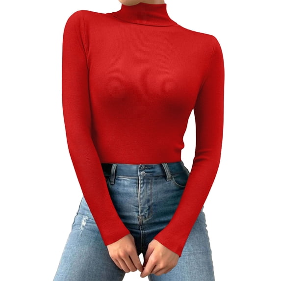 Baberdicy Thermal Underwear for Women, Women Casual High Neck Solid Color Slim Fit Warm Long Sleeve Pullover Knit Top Thermal Shirts for Women