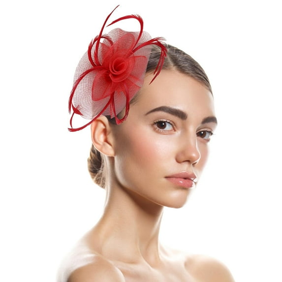 Baberdicy Hair Clips Hats for Women Fascinators Womens Pillbox Flower Hat for Tea Party Cocktail Wedding Church Fascinators Hats for Women Red