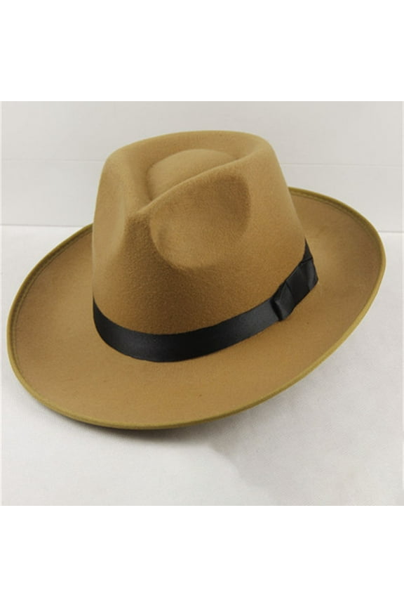 Top Hat Men, Unisex Hard Wide Brim Panama Hat, Wool Felt Jazz Fedora Cap for Men And Women, British Style Stage Performance Hat in Black for Autumn And Indoor Events Khaki