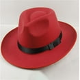 thumbnail image 1 of Baberdicy Top Hat Men, Unisex Hard Wide Brim Panama Hat, Wool Felt Jazz Fedora Cap for Men And Women, British Style Stage Performance Hat in Black for Autumn And Indoor Events Red2, 1 of 4
