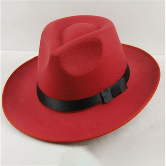Baberdicy Top Hat Men, Unisex Hard Wide Brim Panama Hat, Wool Felt Jazz Fedora Cap for Men And Women, British Style Stage Performance Hat in Black for Autumn And Indoor Events Red2