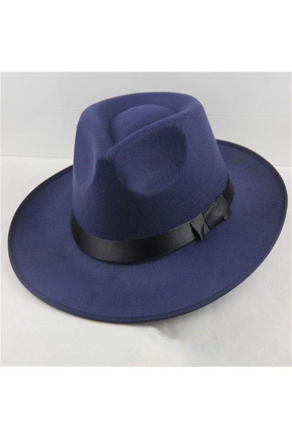 Top Hat Men, Unisex Hard Wide Brim Panama Hat, Wool Felt Jazz Fedora Cap for Men And Women, British Style Stage Performance Hat in Black for Autumn And Indoor Events Navy