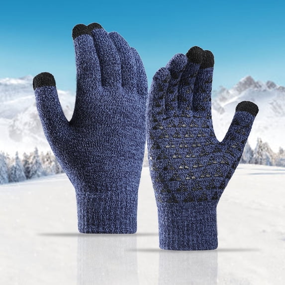 Baberdicy Touchscreen Gloves, Men And Women's Touchscreen Gloves for Winter, Upgraded Knit Soft Thermal Elastic Gloves with Color Block Print, Cold Weather Gloves for Texting Royal Blue