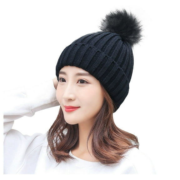 Baberdicy Traooer Hat Women Hats Cap Soft Hat Fleece Winter Knitted Lined Women Cable Warm Thick Hats Hat Black