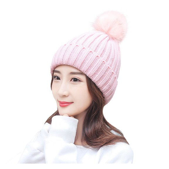 Baberdicy Traooer Hat Women Hats Cap Soft Hat Fleece Winter Knitted Lined Women Cable Warm Thick Hats Hat Pink