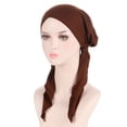 thumbnail image 1 of Baberdicy Turban Cap, Women's Casual Solid Headwrap, Two-Point Long Tail Turban, Muslim Cap for Women, Daily, Fashion, Simple & Elegant, Ideal for Women Religious Wear, Styling Under Hijabs Coffee, 1 of 3