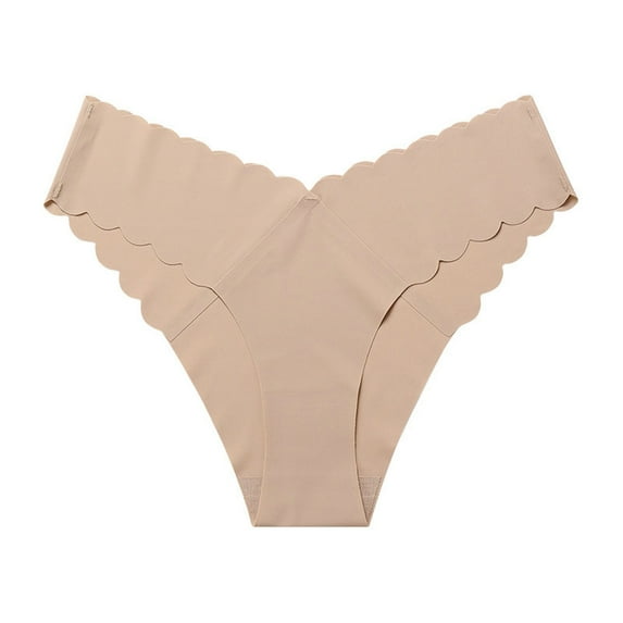 Baberdicy Underwear Women, Women Casual Solid Wavy Lace V Shaped Waist Seamless Ice Silk Underwear Panties for Women