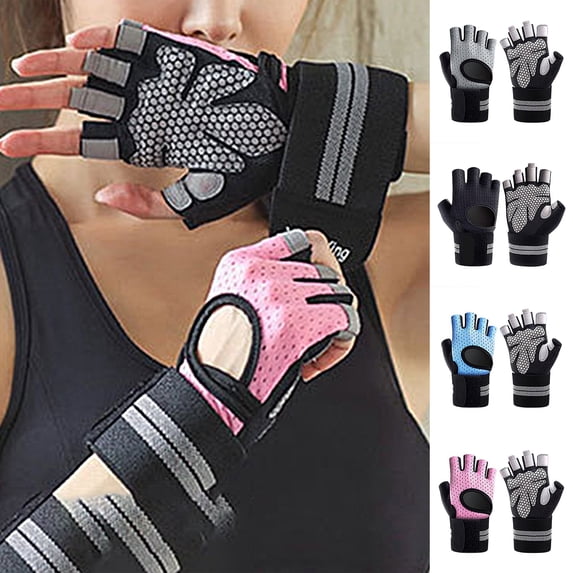 Baberdicy Unisex Fingerless Gym Gloves, Workout Gloves with Wrist Support for Weight Lifting, Cycling, Fitness Training Pink S