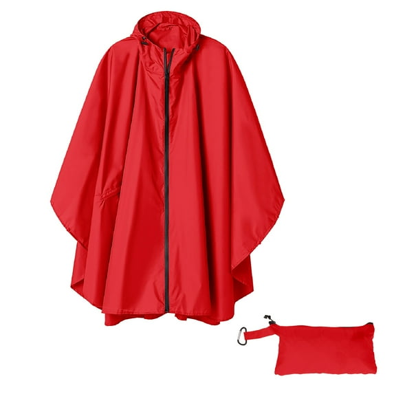 Baberdicy Unisex Hooded Poncho - Waterproof Zippered Shawl - Solid Color Design - Outdoor Rain Protection - Versatile Wear - Unisex Solid Color Hooded Zippered Poncho Watermelon Red,One Size