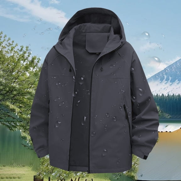 Baberdicy Unisex Lightweight Waterproof Jacket, Drop Shoulder Trekking Windbreaker , Unisex Light Windbreaker, Packable Rain Shell, Hiking Jacket Dark Gray M
