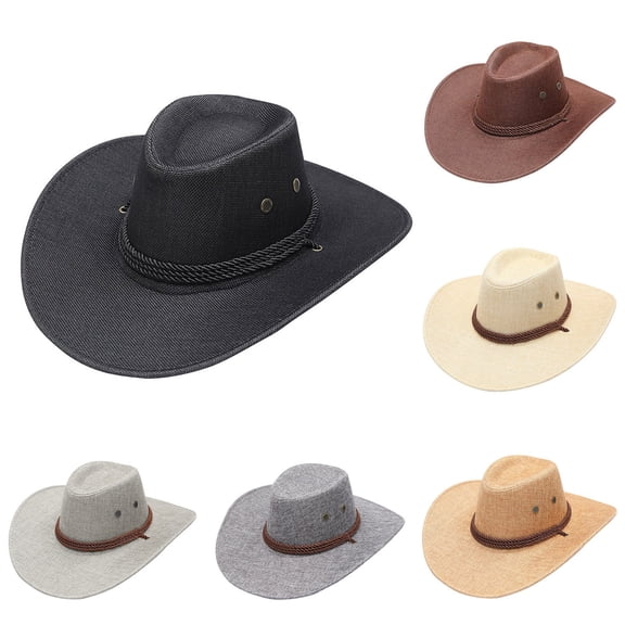 Baberdicy Unisex Wide Brim Cowboy Hat, Solid Color Summer Sun Hat with Chin Cord, Western Style Beach Sun Cap for Men And Women,Beige Fits All – Gift Ready