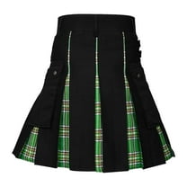 Baberdicy Utility Kilts for Men Mens Fashion Scottish Style Plaid Contrast Color Pocket Pleated Skirt Skirt with Pocket Green