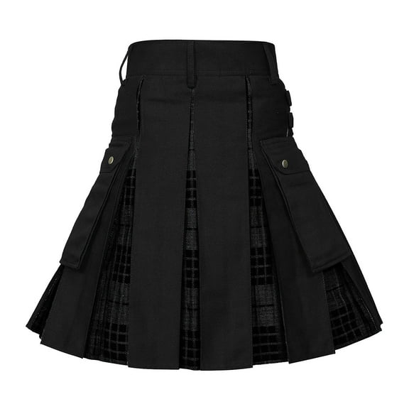 Baberdicy Utility Kilts for Men Mens Fashion Scottish Style Plaid Contrast Color Pocket Pleated Skirt Skirt with Pocket Grey