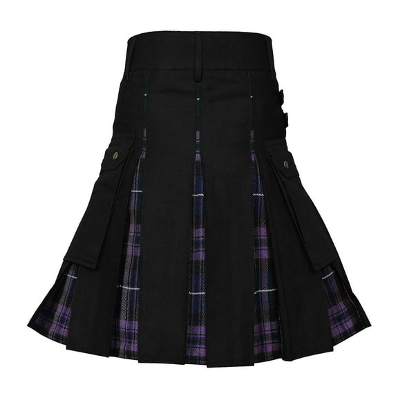 Baberdicy Utility Kilts for Men Mens Fashion Scottish Style Plaid Contrast Color Pocket Pleated Skirt Skirt with Pocket Purple