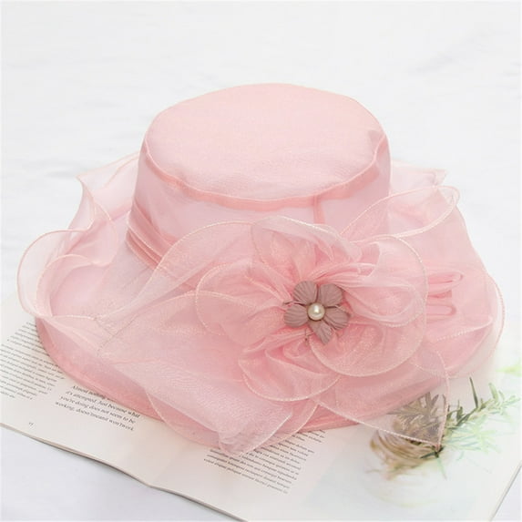 Baberdicy Wide Brim Beach Hat, Pink Women's Flower Bucket Hat – Foldable Sun Hat for Beach, Weddings & Holidays One Size