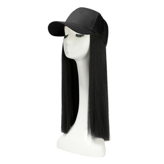 Baberdicy Wigs Human Hair Hat Long Hair Attached Hair Wig Hair Baseball Hairstyle Cap Straight Adjustable Wig Baseball Cap with Hair Extensions