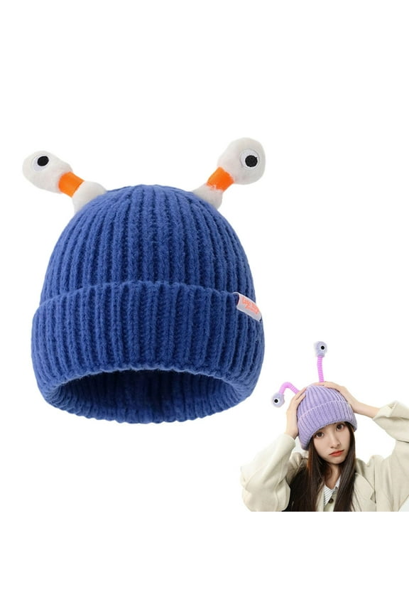 Winter Hat, Cute Frog Knit Beanie, Funny Stretchy Handmade Hat, Novelty Hat for Kids Adults, Gift, Party, Whimsical & Warm, Unique Present ( Blue)