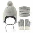 thumbnail image 1 of Baberdicy Winter Warm 3-Piece Set, 3-Piece Baby Winter Hat Gloves Scarf Set, Fleece Lined Knit Cap with Tie Closure, Warm Neck Warmer And Mittens for Infants And Toddlers Grey, 1 of 2